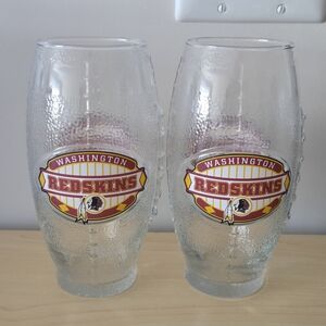 Vintage Washington Redskins Football Shape Glass x2 NFL 6.5" Tall EUC